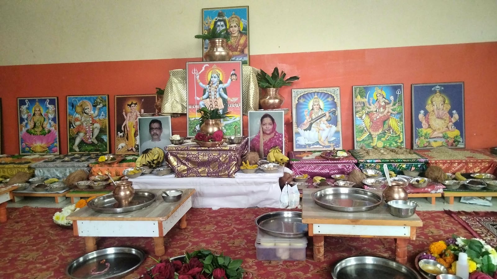 Traditional puja altar prepared for a family sankalp